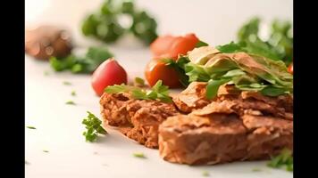 A pile of meat with parsley on top video