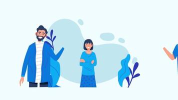 Colleagues working together on project illustration business animated , Business teamwork. Collaboration, cooperation and partnership. Moving banner with happy male, Components of teamwork lead video