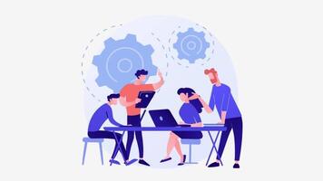 Colleagues working together on project illustration business animated , Business teamwork. Collaboration, cooperation and partnership. Moving banner with happy male, Components of teamwork lead video