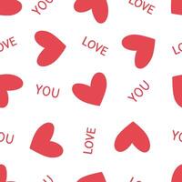 Simple red hearts seamless pattern with the words love you on a white background. Suitable for gift wrapping or greeting card for Valentine's Day. EPS10 vector