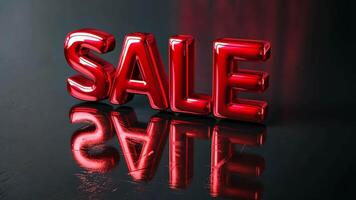 Red sale text with glossy reflection on dark surface video