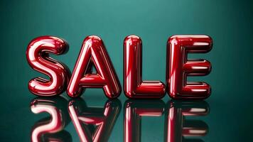 Red sale text with glossy finish on teal background video