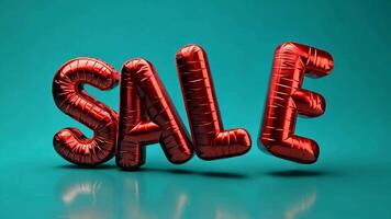 Red sale text with glossy finish on teal background video