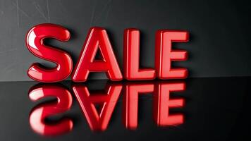 Red sale text with glossy reflection on dark surface video