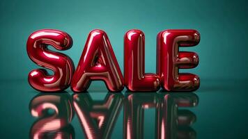 Red sale text with glossy finish on teal background video