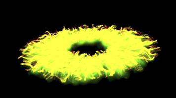 A shows glowing shapes evolving from an orb to a fiery circle. Movement video