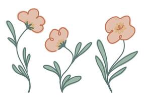 Collection of simple flowers. Hand drawn abstract botanical illustrations isolated on white. vector