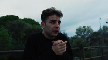 Boy Waits For The Bus And Gets Cold In A Gloomy Cloudy Winter video