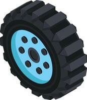 3D Isometric Vehicle Tire with Sky Blue Rim vector