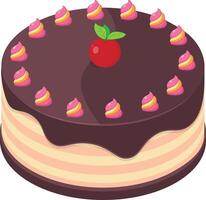 Chocolate Layer Cake with Cherry and Whipped Cream Decor vector