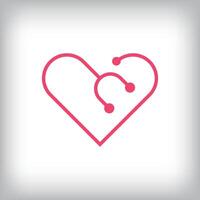 Unique heart inside stethoscope logo design. It has a linear design and flat style. flat style. suitable for company vector