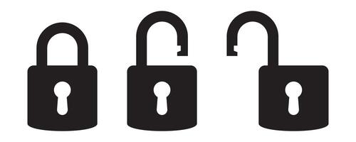 Padlock icon, security icon. Black locked and unlocked padlock icons. vector