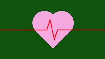 Pink Heart Shape Beating with ECG Line on Green Background video