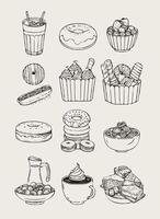 A set of hand drawn food items on a white background vector