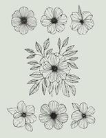 Set of flowers in black and white vector