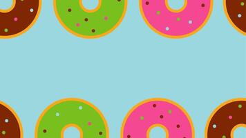 4K Animated Cartoon Background featuring a seamless spinning donuts pattern with vibrant colors. The design includes a clean, blank copyspace area in the center, perfect for adding text or graphics. video