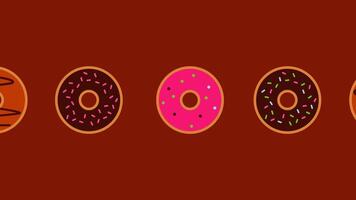 4K Animated Cartoon Background with a dominant brown color and a spinning donuts pattern. The playful animation features vibrant donuts in motion, ideal for fun and creative-themed projects. video