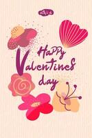 Postcard layout by February 14. Styled flowers design for Valentine's Day vector