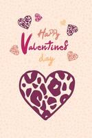 Postcard Valentine. Leopard textured hearts on textured background, hand drawn. vector