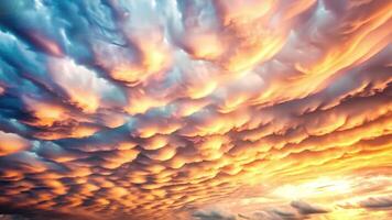 tarde céu com cumulus nuvens iluminado de a configuração Sol video