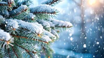 Snow-covered branches of a fir tree on a snowy day video