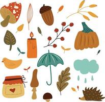 Cozy autumn set with mushrooms and leafs vector