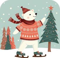 Polar bear on the background of Christmas trees vector
