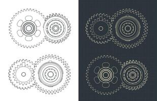 Mechanisms and gears blueprints vector