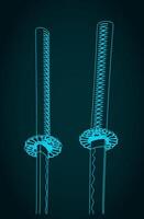 Japanese katana swords slose-up vector