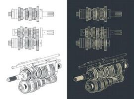 Gearbox mechanisms blueprints vector