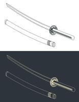 japonés katana espada bocetos vector