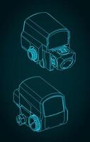 Collimator sight isometric blueprints illustration vector