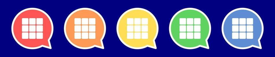 Speech bubble options icon. More options icon in various colors. vector