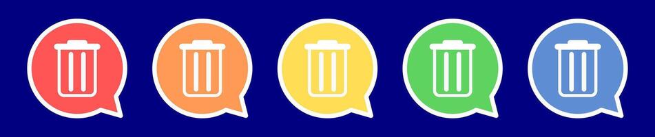 Speech bubble delete icon. Trash can icon in various colors. vector