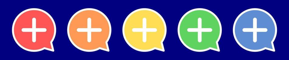 Speech bubble plus sign icon. Add sign icon in various colors. vector