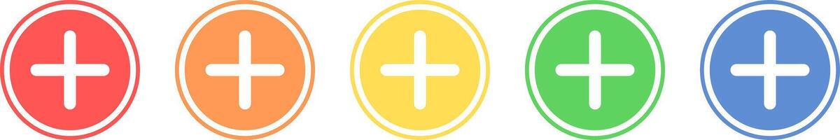 Plus sign icon set. Add sign icon in various colors. vector