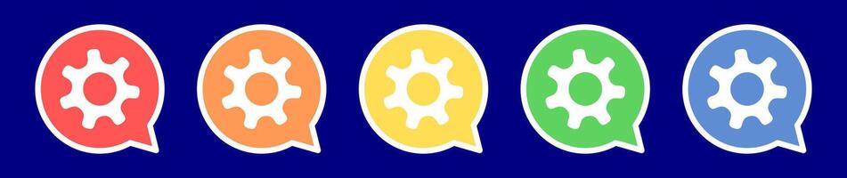 Speech bubble gear icon. Engine icon in various colors. vector