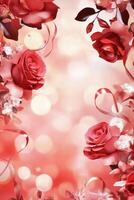 Celebration with sparkling drinks, roses, and festive decorations for a romantic occasion with vibrant colors photo