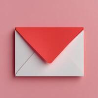 Colorful hearts surround a decorative envelope on a soft pink background for a romantic occasion or celebration photo