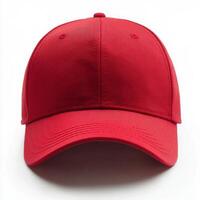 Bright red baseball cap displayed against a white background, showcasing its simple yet timeless design for photo
