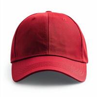 Bright red baseball cap displayed against a white background, showcasing its simple yet timeless design for photo