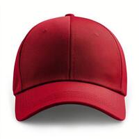 Bright red baseball cap displayed against a white background, showcasing its simple yet timeless design for photo