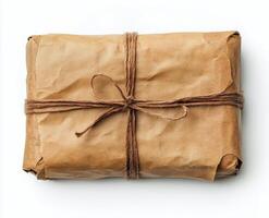 Wrapped gift box with twine ribbon showcasing a simple and elegant presentation for special occasions photo