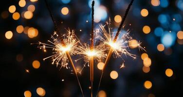Sparkling celebration with bright lights and colorful bokeh during nighttime festivities at an outdoor event photo