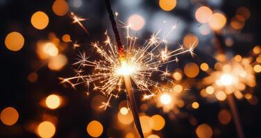 Sparkling celebration with bright lights and colorful bokeh during nighttime festivities at an outdoor event photo