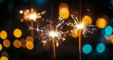 Sparkling celebration with bright lights and colorful bokeh during nighttime festivities at an outdoor event photo