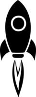 Black silhouette of a rocket icon representing space exploration and technology. vector