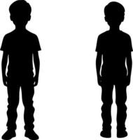 Silhouettes of two boys standing, isolated on a white background. vector