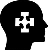Silhouette of a head with a puzzle piece inside representing mental processes. vector