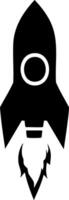 Black and white rocket icon symbolizing space travel and exploration. vector